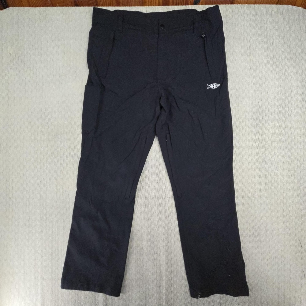 AFTCO Pants Mens Large Black AFTECH Cargo Nylon Quick Dry Relaxed Fit Fishing